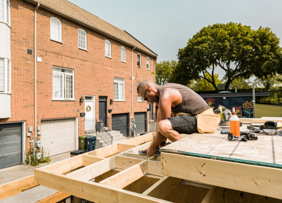 A tradesman working on a residential build